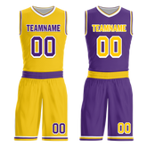 Custom Yellow Purple Classic Style Reversible Basketball Uniform Personalized COOLMAX BBJR-D017034